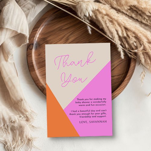 Simple Bright Modern Pink Orange Tricolor  Thank You Card