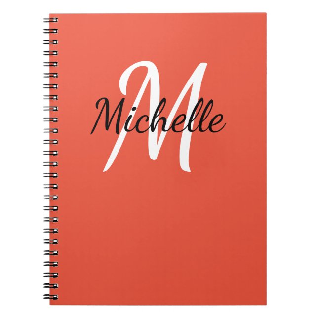 Simple Bright Orange Monogrammed Notebook (Front)