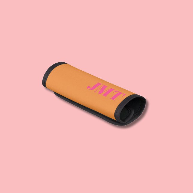 Simple Bright Pink and Orange with Monogram Luggage Handle Wrap (Creator Uploaded)