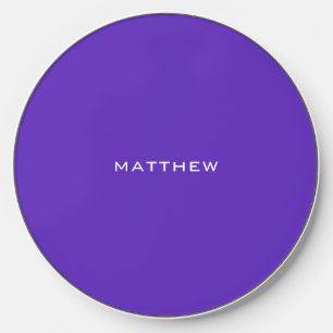 Simple Bright Purple Monogram Name Wireless Charger