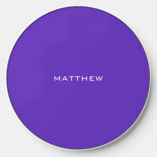 Simple Bright Purple Monogram Name Wireless Charger (Front)