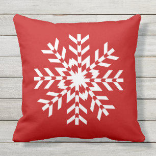 Simple Bright Red and White Christmas Snowflake Outdoor Pillow