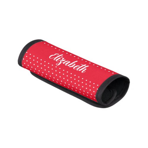 Simple Bright Red and White Dots Script Name Luggage Handle Wrap