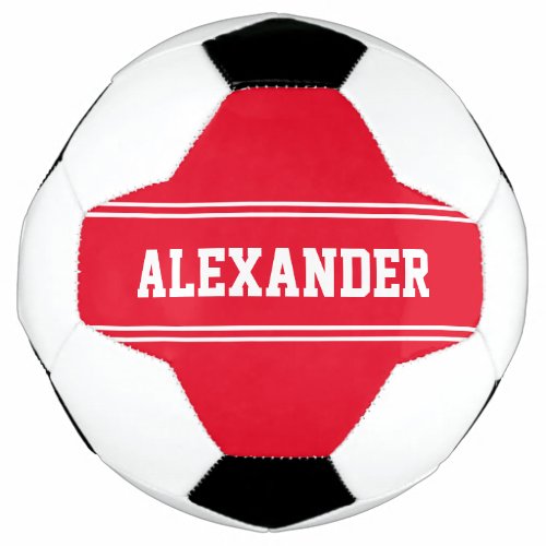 Simple Bright Red and White Name Template Soccer Ball