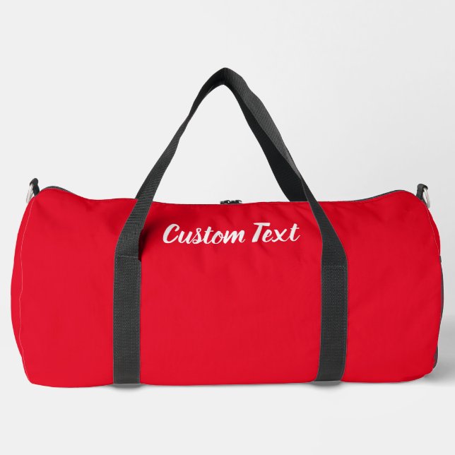 Simple Bright Red and White Script Cursive Text Duffle Bag (Front)