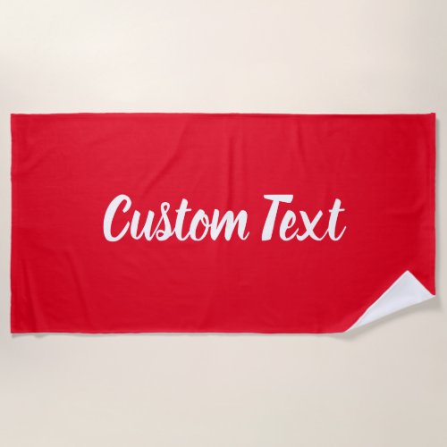Simple Bright Red and White Script Text Template Beach Towel