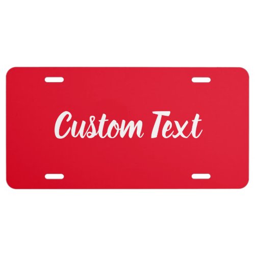 Simple Bright Red and White Script Text Template License Plate