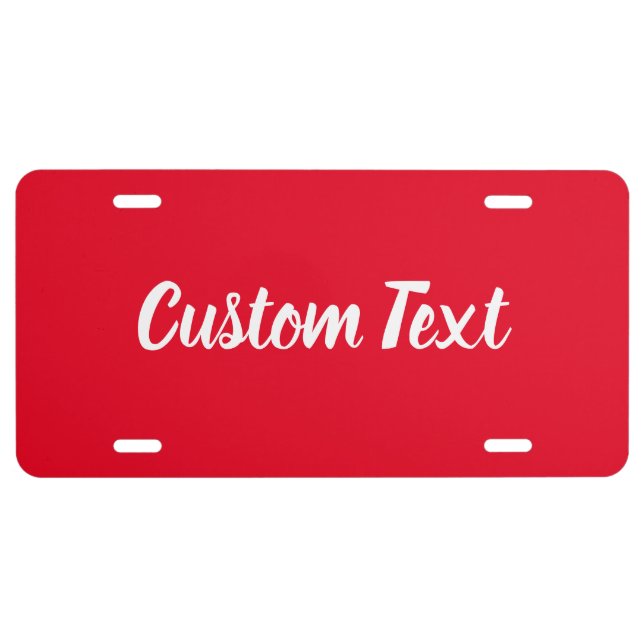 Simple Bright Red and White Script Text Template License Plate (Front)