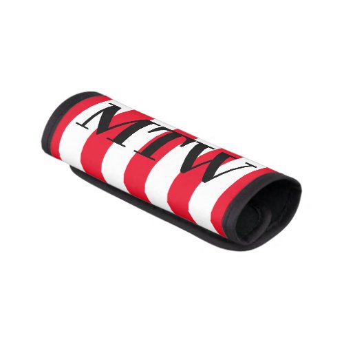 Simple Bright Red and White Stripes Black Monogram Luggage Handle Wrap
