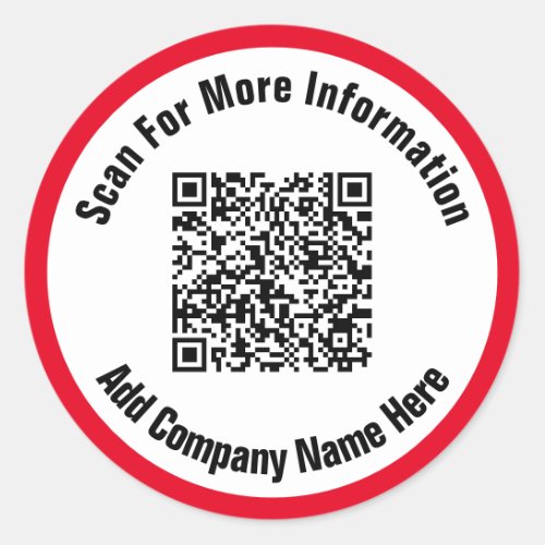 Simple Bright Red and White Text Scan QR Code  Classic Round Sticker