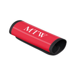 Simple Bright Red and White Text Template Monogram Luggage Handle Wrap