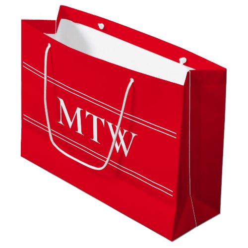 Simple Bright Red with White Monogram Large Gift Bag