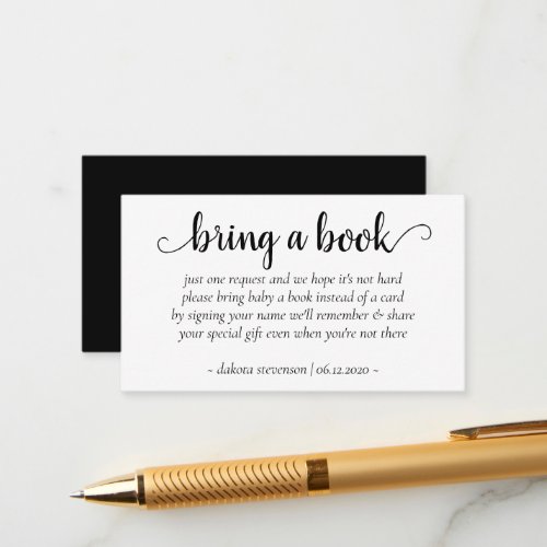 Simple Bring a Book  Black White Shower Request Enclosure Card