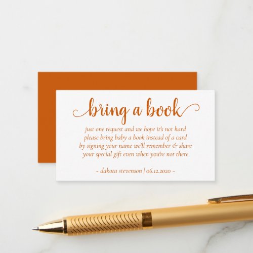 Simple Bring a Book  Fall Orange Shower Request Enclosure Card