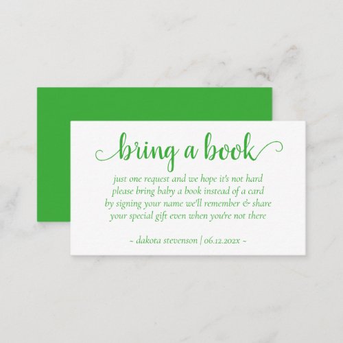 Simple Bring a Book  Neon Green Shower Request Enclosure Card