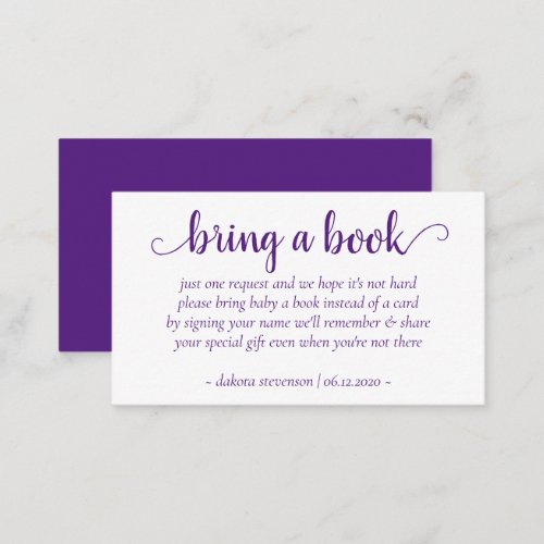 Simple Bring a Book  Purple Grape Shower Request Enclosure Card