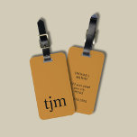 Simple Bronze Black Bold Monogram  Luggage Tag<br><div class="desc">Simple elegant customizable luggage tag design with bronze background,  black bold monogram.</div>