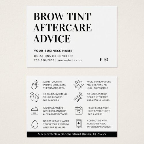 Simple Brow Tint Aftercare Instructions Card