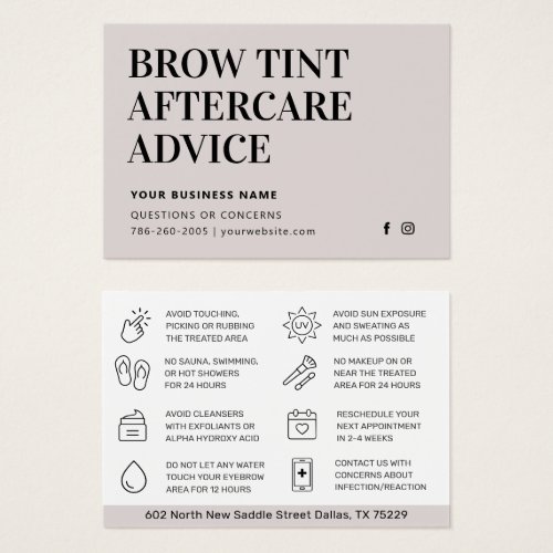 Simple Brow Tint Aftercare Instructions Card