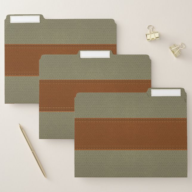 Simple Brown and Light-Green Faux Leather File Folder (Set)