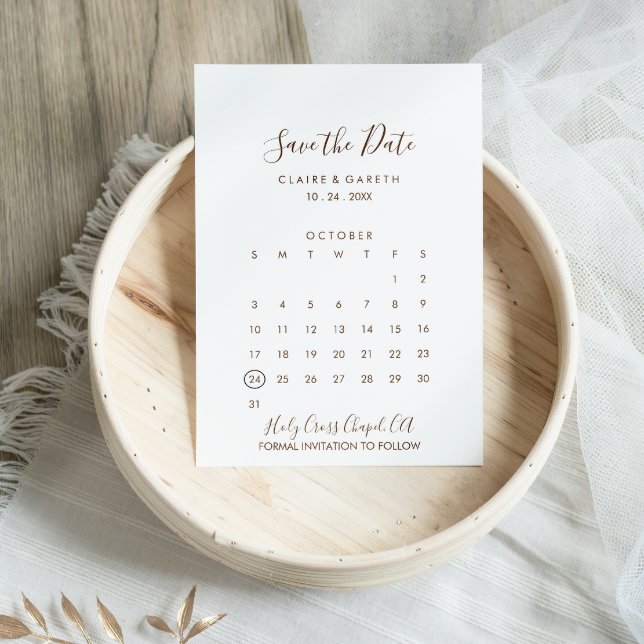 Simple Brown and White Save the Date Calendar