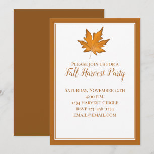 Simple Brown Autumn Maple Leaf Invitation