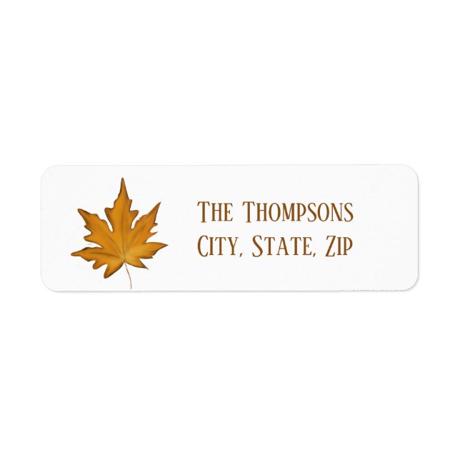 Simple Brown Autumn Maple Leaf Label (Front)