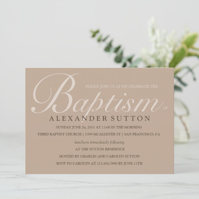Simple Brown Baptism/Christening Invite (Standing Front)