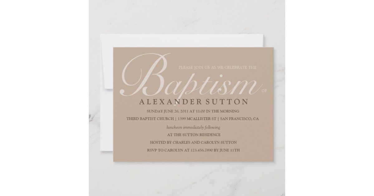 Simple Brown Baptism/Christening Invite Zazzle
