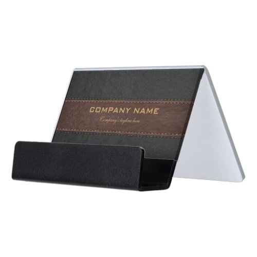 Simple Brown  Black Leather Texture Desk Business Card Holder