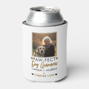 Simple Brown & Black Text Dog Grandma Photo Can Cooler