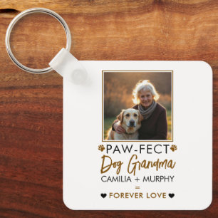 Simple Brown & Black Text Dog Grandma Photo Keychain