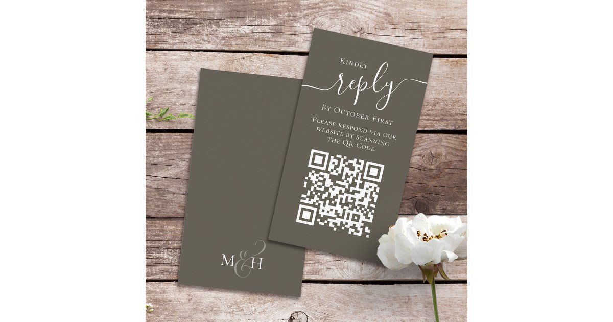 Answer Booklet Script Qr Code Photo Simple Brown Calligraphy Reply Script QR Code Enclosure Card | Zazzle