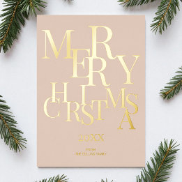 Simple Brown Elegant Minimalist Merry Christmas Foil Holiday Card