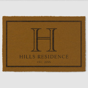Simple Brown Family Name Monogram Fiber Doormat