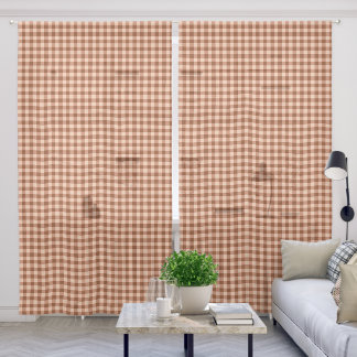 Simple Brown Gingham / Plaid Pattern Rustic Sheer Curtains