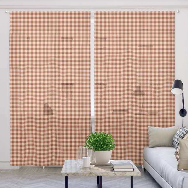 Simple Brown Gingham / Plaid Pattern Rustic Sheer Curtains (Living Room)
