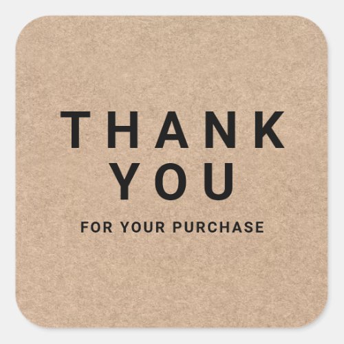Simple brown kraft thank you for your purchase square sticker