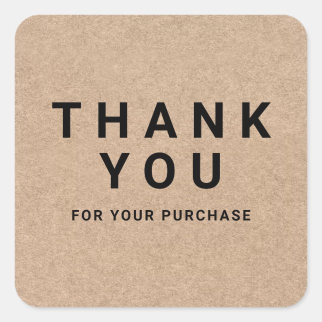 Simple brown kraft thank you for your purchase square sticker (Front)