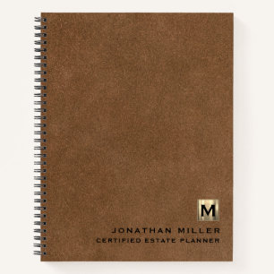 Simple Brown Leather Elegant Gold Monogram Notebook