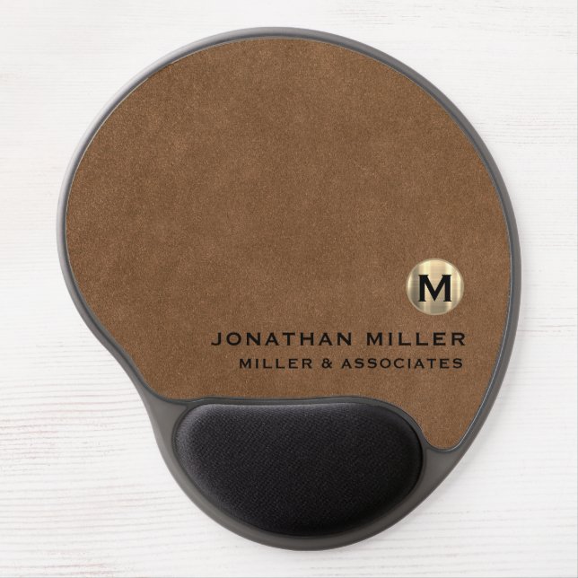 Simple Brown Leather Gold Initial Logo Gel Mouse Pad (Front)