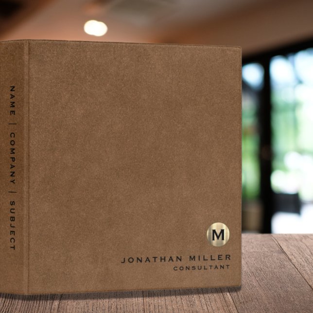 Simple Brown Leather Gold Monogram 3 Ring Binder (Creator Uploaded)