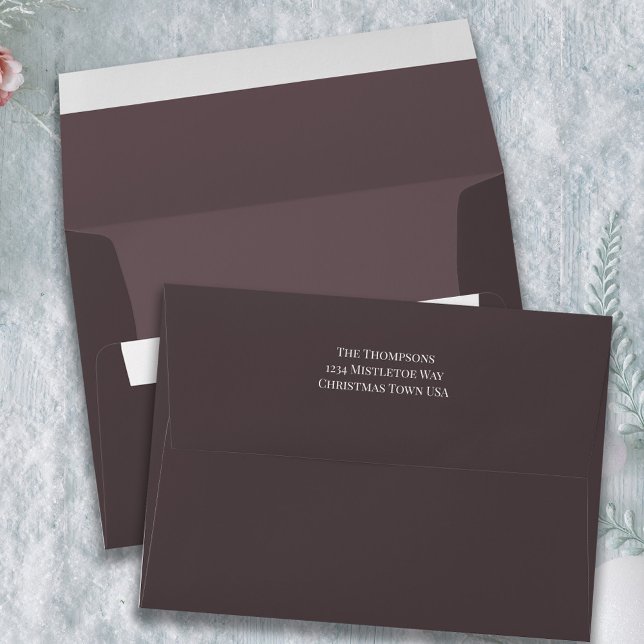 Simple Brown Minimalist Return Address  Envelope (Simple Plum colored envelope with return address printed on the back flap.)