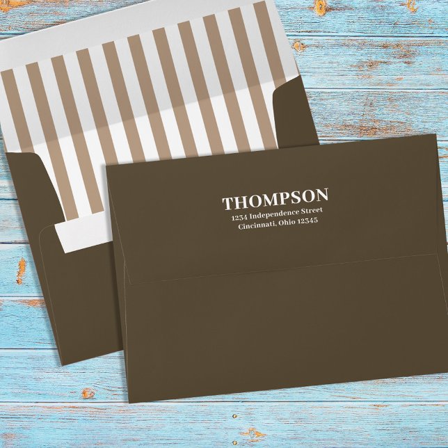 Simple Brown Minimalist Stripe Return Address  Envelope (Creator Uploaded)