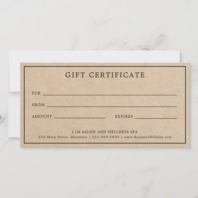 Simple Brown Monogram Business Gift Certificate (Front)