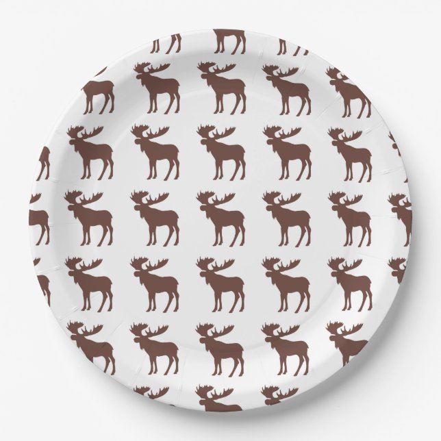 Simple brown moose pattern paper plates (Front)