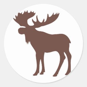 Simple brown moose symbol classic round sticker