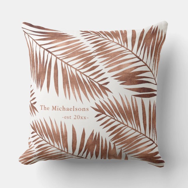 Simple Brown Palms on White Outdoor Pillow (Front)
