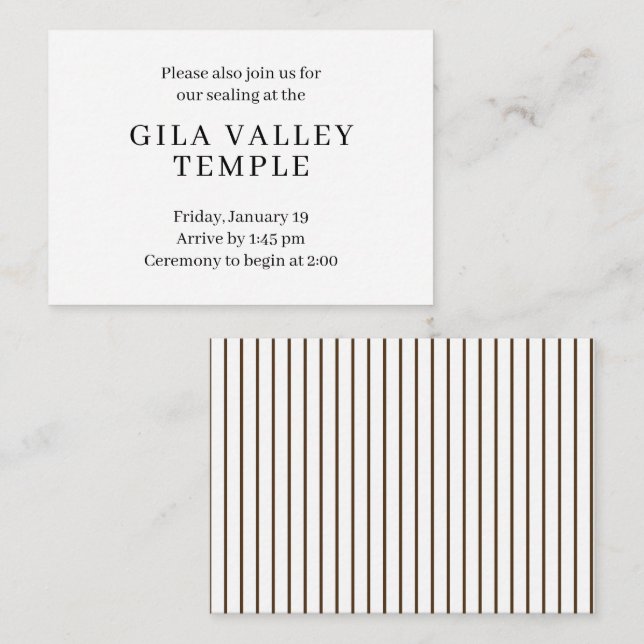 Simple Brown Pinstripes Temple Sealing Invitation (Front/Back)