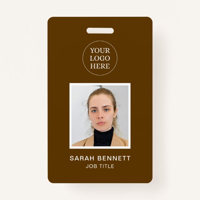 Simple Brown Professional Employee Office Photo ID Badge (Front)